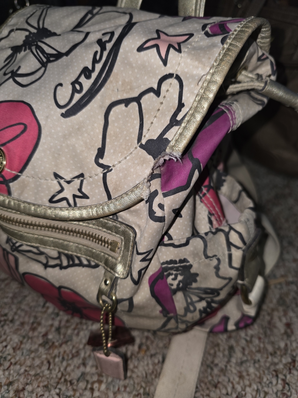 Coach  White  and Tan Logo Canvas Tote with Black Trim ( These Needs Repairs) - Picture 5 of 10